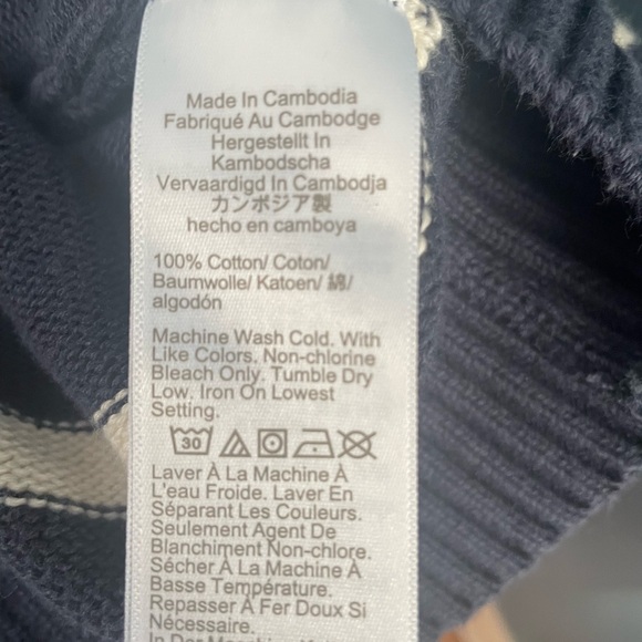 J Crew Men’s Navy Cream Striped 100% Cotton Crew Neck Sweater Size Medium - Picture 7 of 10